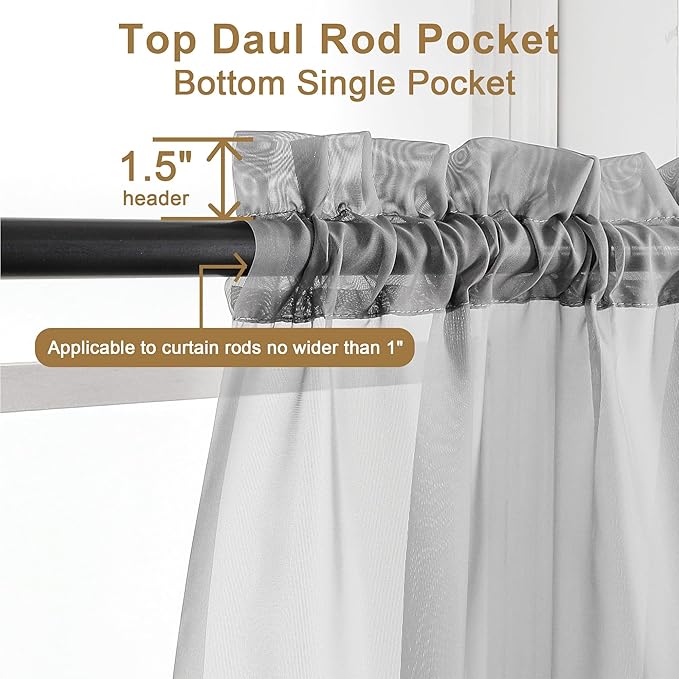 Chyhomenyc Sheer Light Grey Curtains 90 inches Long 2 Panels, Light Filtering Soft Airy Solid Elegant Voile Window Treatment Drapes for Bedroom Living Room Wedding Party Decor, 42 Wx90 L Inches
