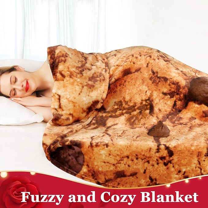 Jorbest Cookie Blanket Adult Size 80 Inches Birthday Gifts for Women Men Mom Teen Boys Girls, Novelty Cookie Throw Blanket Funny Gifts for Adult Kids, 285 GSM Soft Flannel Food Blanket (Dark Brown)