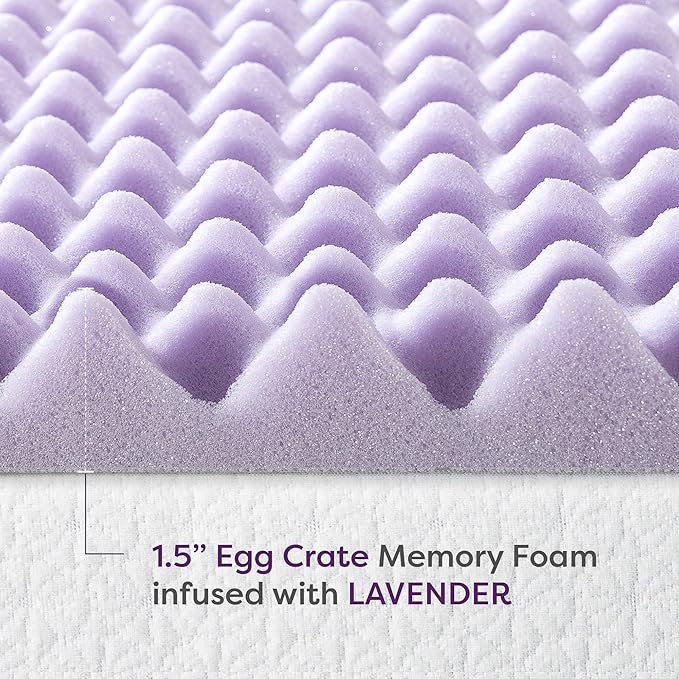 Best Price Mattress 1.5 Inch Egg Crate Memory Foam Mattress Topper with Soothing Lavender Infusion, CertiPUR-US Certified, Dorm Essentials, Queen