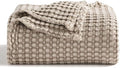 Bedsure Cooling Cotton Waffle Weave Throw Blanket - Lightweight Breathable Blanket of Rayon Derived from Bamboo for Hot Sleepers, Luxury Throws for Bed, Couch and Sofa, Taupe, 50x70 Inches