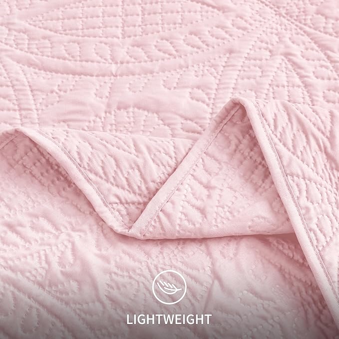 Love's cabin King Size Quilt Set Pink Bedspreads - Soft Bed Summer Lightweight Bedspread Comforter - Modern Style Coin Pattern Coverlet for All Season - 3 Pieces (1 Quilt, 2 Pillow Shams)