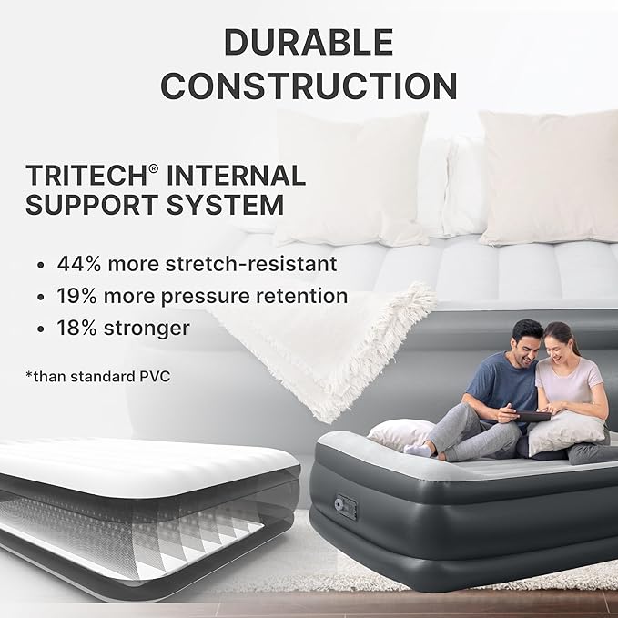 SLEEPLUX Durable Inflatable Air Mattress with Built-in Pump, Pillow and USB Charger, 22" Tall Queen