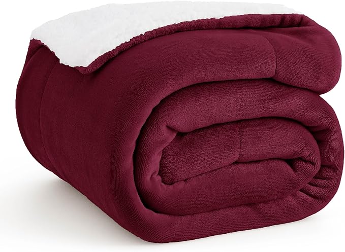 Bedsure GentleSoft Sherpa Fleece Throw Blanket Twin Size for Couch - Thick and Warm Throw for Girls and Women, Soft Fuzzy Plush Twin Christmas Blanket for Winter, Burgundy, 60x80 Inches