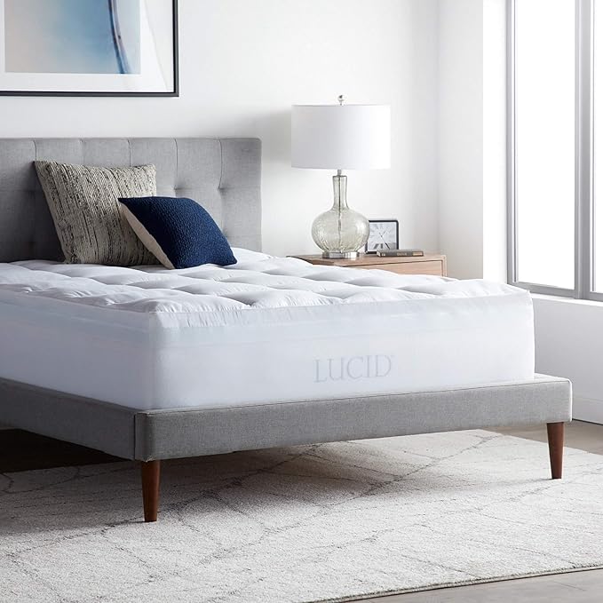 LUCID 4 Inch Down Alternative and Gel Memory Foam Mattress Three Toppers in One-Hypoallergenic, Twin, White