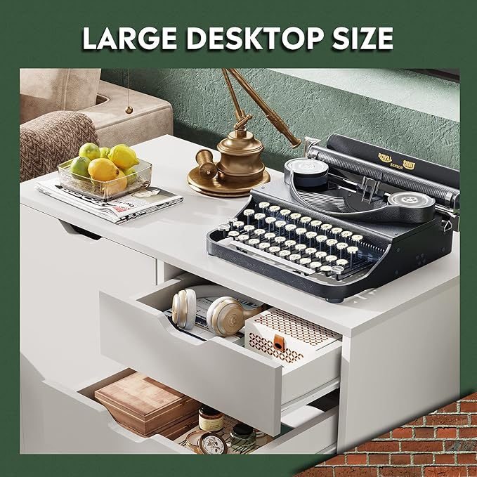 DEVAISE 5-Drawer Wood Dresser Chest with Door, Mobile Storage Cabinet, Printer Stand for Home Office