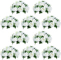 NUPTIO 10 Pieces White Fake Flower Ball Arrangement Bouquet 15 Heads Plastic Roses with Base, Suitable for Wedding Centerpiece Flower Rack for Parties Home Décor