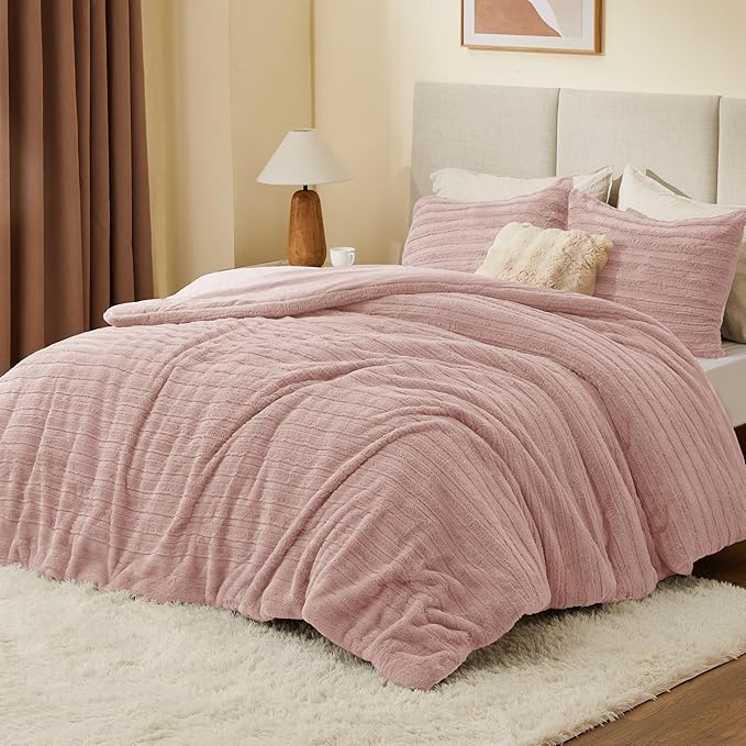 BEDELITE Fleece Twin Comforter Set -Super Soft & Warm Fluffy Pink Faux Fur Bedding, Luxury Fuzzy Heavy Bed Set for Winter with 1 Pillow case
