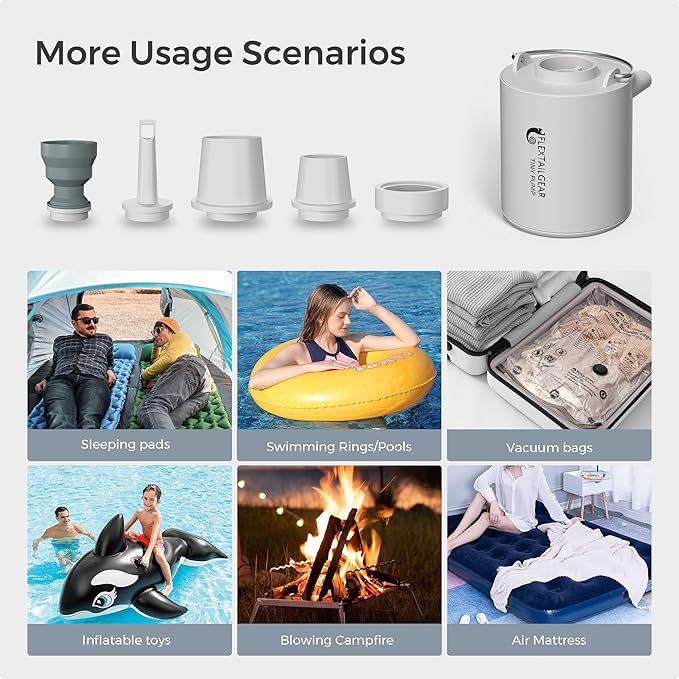 FLEXTAILGEAR Tiny Pump Portable Air Pump Ultra-Mini Air Pump with 1300mAh Battery USB Rechargeable to Inflate Deflate for Pool Floats Air Bed Air Mattress Swimming Ring Vacuum Storage Bags(Light Gray)