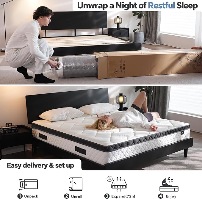 California King Mattress, 12 Inch Cal King Hybrid Mattress with Individual Pocket Spring & Memory Foam, Soft, Motion Isolation, Medium Firm Comfort for Pressure Relief, CertiPUR-US Certified