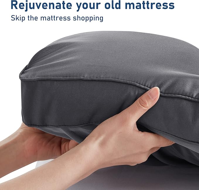 Twin XL Mattress Topper Extra Thick Pillowtop Cooling Plush Mattress Pad Cover Protector with 8-21 Inch Deep Pocket 3D Snow Down Alternative Fill Grey