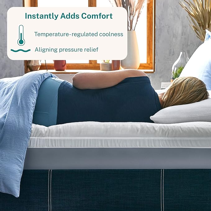 Sleep Innovations Cooling Comfort Gel Memory Foam Dual Layer Mattress Topper, 4 Inch, Full Size, Pillow Top Cover