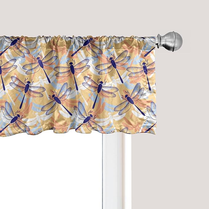 Ambesonne Dragonfly Window Valance Pack of 2, Uneven Big Repetitive Winged Bug 2 Pairs of Patched Wings Flying Orange Blobs, Rod Pocket Curtain Valances for Kitchen Bedroom, 42" X 12", Sand Brown