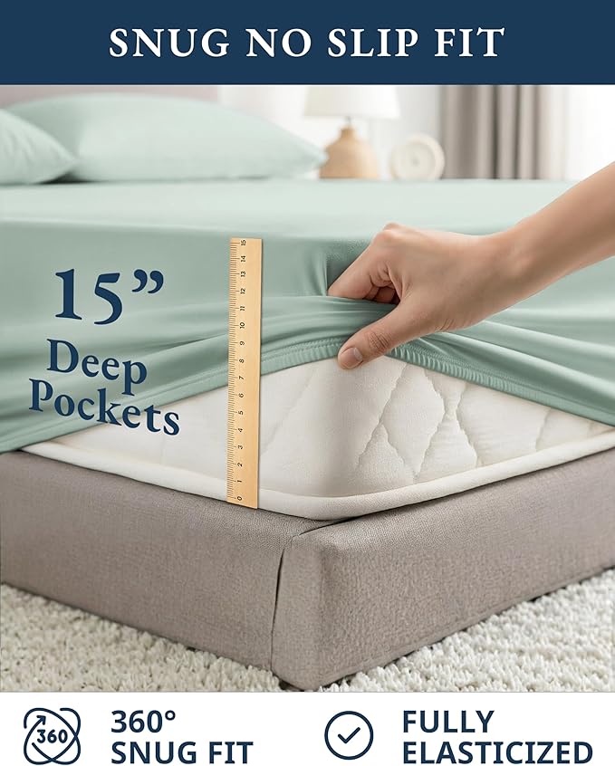 LANE LINEN 100% Organic Cotton Full Sheets Set, Soft & Comfy Percale Weave Fully Elasticized Reinforced Seams Sustainably Produced Oeko Tex Certified Deep Pocket Cotton Full Size Sheet - Cool Blue