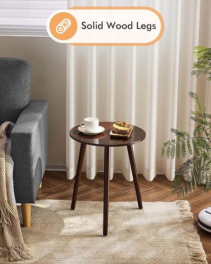 Apicizon Side Tables End Table Bedroom, Dark Brown Round Side Table Nightstand Bedside Table for Living Room, Nightstands Coffee Table with Brown Wood Legs