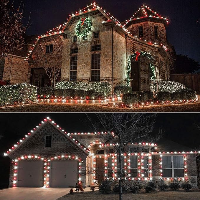 Brizled Red & White String Lights, 25 LED C9 Christmas Lights, Connectable Xmas Tree Light, Waterproof Strawberry String Light for Indoor Outside Tree Roof Garden Patio Pathway
