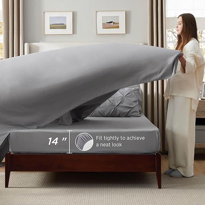 Bedsure Oversized Queen Comforter Set Grey - Bed in a Bag Bedding Set 7 Pieces, GentleSoft™ Pintuck Bed Set Gift for Family, Pinch Pleat All Season Comforter with Sheets, Pillowcases & Shams