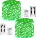 JMEXSUSS 2 Pack Green Fairy Lights Battery Operated, Total 200 LED 66ft Twinkle String Lights with Remote, 8 Modes Christmas Lights for Tree Wreath Fireplace Indoor Outdoor Halloween Xmas Decor