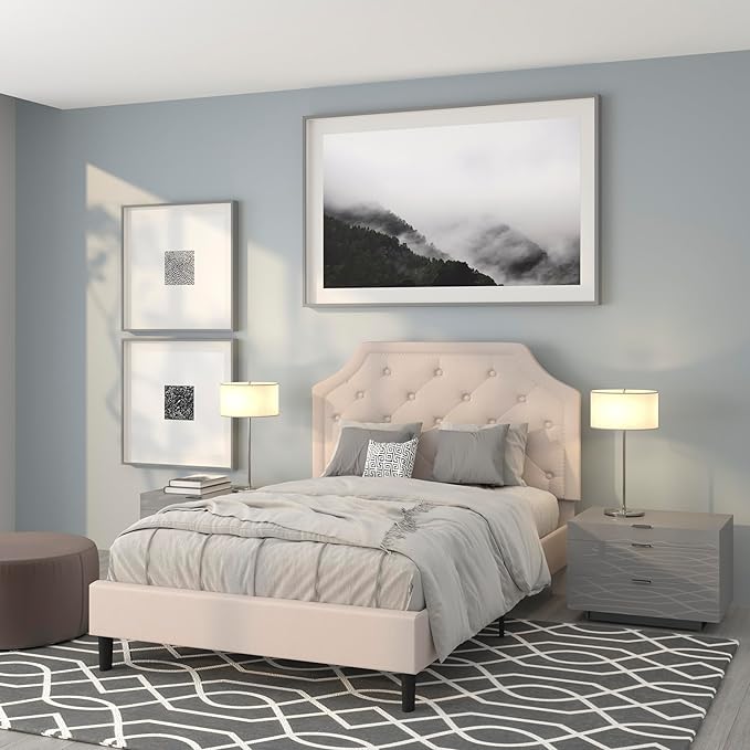 Flash Furniture Brighton Full Size Tufted Upholstered Platform Bed in Beige Fabric