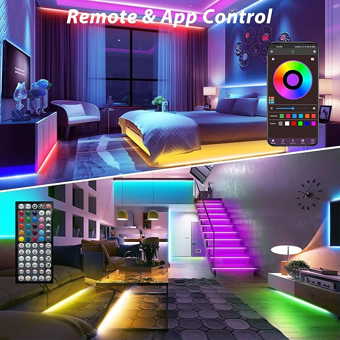 Led Lights for Bedroom 200ft Music Sync Color Changing Led Strip Lights with 60 Key Remote and App Control RGB Led Light Strip for Home Party Room Decoration (2 * 100ft)
