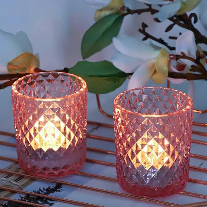 Woho 12Pcs Pink Votive Candle Holders, Tealight Candle Holder for Wedding Table Decor, Tea Lights Candle Holder for Engagement Birthday Party