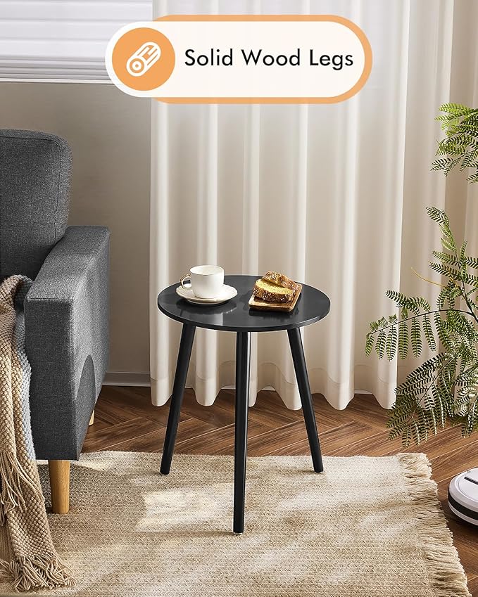 Apicizon Round Side Table Set of 2, Black Nightstand Coffee End Table for Living Room, Bedroom, Small Spaces, Morden Side Table Home Decor Bedside with Wood Legs, 16.5 x 20.5 Inches