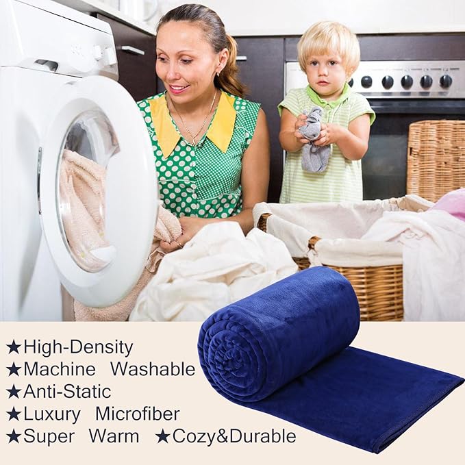 HOZY Soft Blanket Twin Size Fleece Warm Fuzzy Throw Blankets for The Bed Sofa Lightweight 350GSM Royal Blue 66"*90"