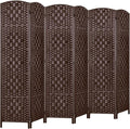 Rose Home Fashion Room Divider, 6 ft Tall Room Dividers and Folding Privacy Screens, 16in Privacy Screen 6 Panel Brown Space Temporary Wall Foldable Partition Separation