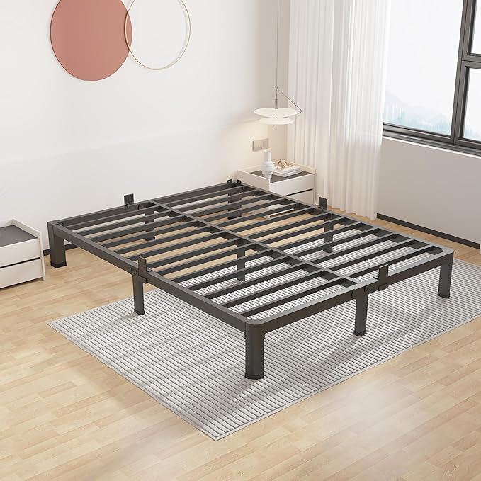 ROIL 7 inch King Size Bed Frame Metal Platform No Box Spring Needed with Round Corner Legs Mattress Stoppers Retainers 3500LBS Heavy Duty Steel Slats Noise-Free Easy Assembly