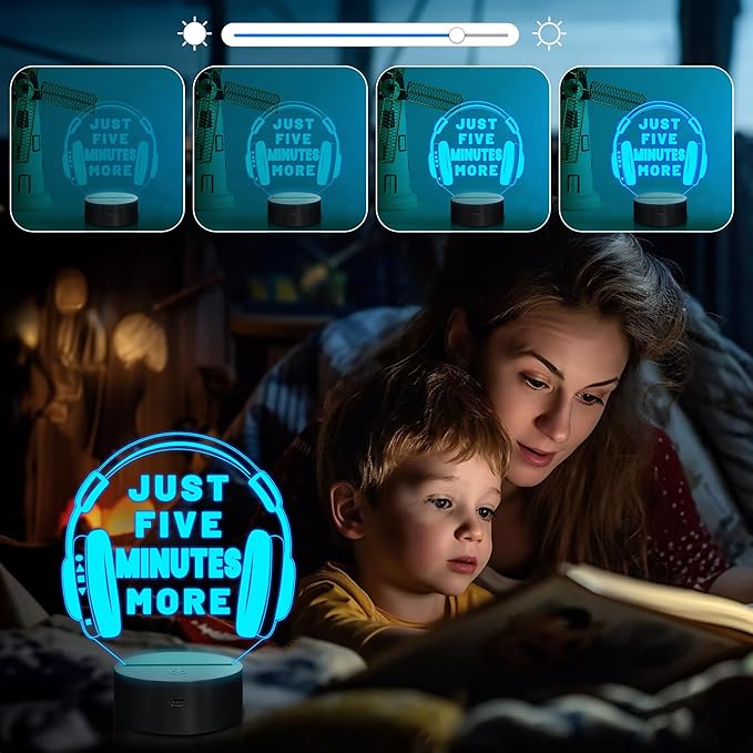 Attivolife Just Five Minutes More Night Light, Headphone Graphic Video Games Gamer Room Decor, Funny Gift 3D Illusion Lamp 16 Colors Changing Touch & Remote Control for Men Teenagers Kids