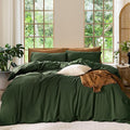 MooMee Bedding Duvet Cover Set 100% Washed Cotton Linen Like Textured Breathable Durable Soft Comfy (Solid Forest Green, Twin 68"x90")