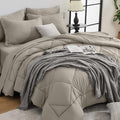 HEVUMYI Oatmeal California King Comforter Set - 7-Piece All Season Bed in a Bag Cal King, Ultra Soft Bedding Set with Comforter, Flat Sheet, Fitted Sheet, Pillowcases, Pillow Shams