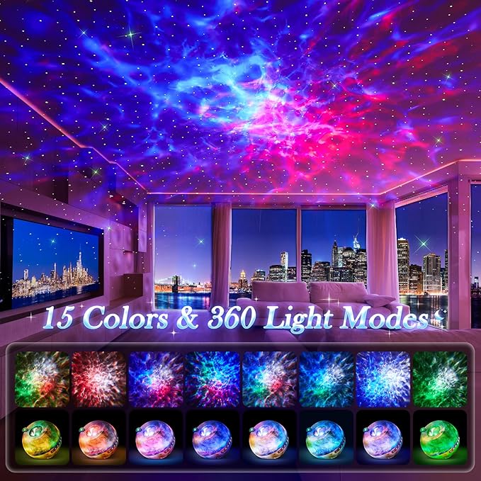 Star Projector, 15 Colors Galaxy Projector for Bedroom Adults,15 White Noise Ceiling Projector for Ceiling for Adults,Bluetooth Galaxy Light Projector Night Light for Kids