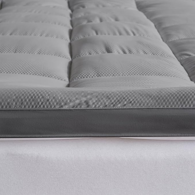 Great Bay Home King Mattress Topper. Thick, Elastic Corner Mattress Protector and Cover. Ultra-Soft Pillowtop Mattress Pad. Fits Mattresses Up to 18" (King, Light Grey)