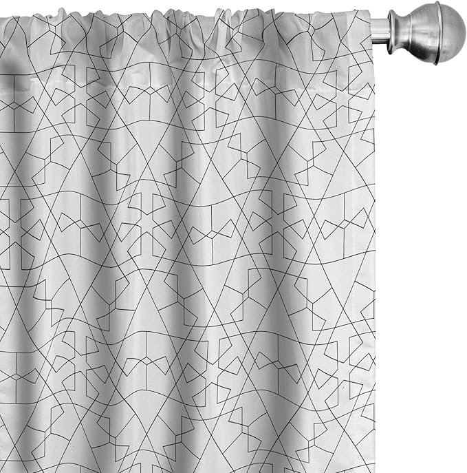 Ambesonne Geometric Window Curtains, Continuous Pattern with Abstract Concave Shapes and Triangles Print, Lightweight Decor 2-Panel Set with Rod Pocket, Pair of - 28" x 95", Charcoal Grey and White