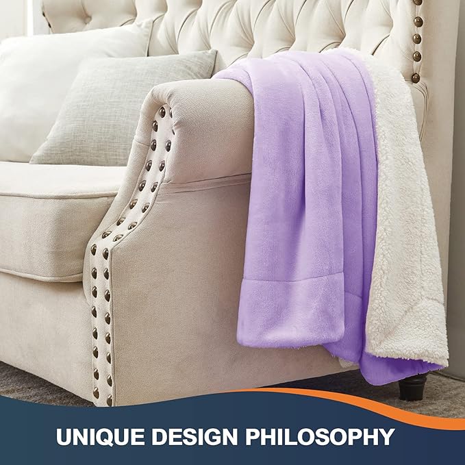 Walensee Sherpa Fleece Blanket (King Size 108”x90” Lavender) Plush Throw Fuzzy Super Soft Reversible Microfiber Flannel Blankets for Couch, Bed, Sofa Ultra Luxurious Warm and Cozy for All Seasons