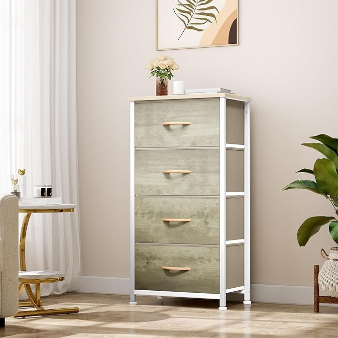 YITAHOME Dresser with 4 Drawers - Fabric Storage Tower, Organizer Unit for Bedroom, Hallway, Hallway, Closets - Sturdy Steel Frame, Wooden Top & Easy Pull Fabric Bins