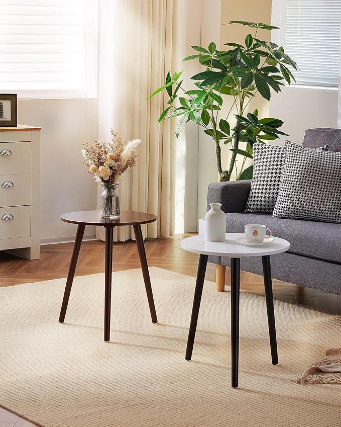 Apicizon Side Tables End Table Bedroom, Dark Brown Round Side Table Nightstand Bedside Table for Living Room, Nightstands Coffee Table with Brown Wood Legs