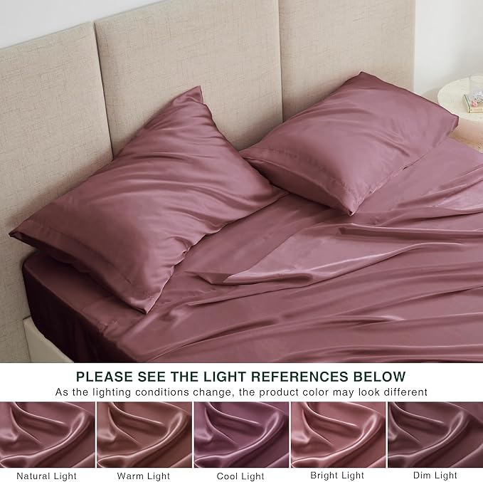 Love's cabin Full Size Satin Sheet Sets - 4 Piece Rose Taupe Silky Sheet Set Full with Deep Pocket, Luxury Silk Feel Bed Sheets Full Bedding Set (1 Flat Sheet,1 Fitted Sheet,2 Pillow Cases)