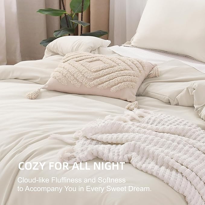 Litanika Full Size Comforter Sets Beige, 3 Pieces Lightweight Bedding Comforter Sets, Down Alternative Comforter Fluffy Bed Set Gift Choice