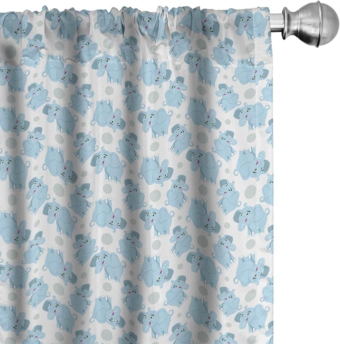 Ambesonne Animal Cartoon 2 Panel Curtain Set, Happy Smiling Pattern with Dots Animal, Lightweight Window Treatment Living Room Bedroom Decor, Pair of - 28" x 84", Pale Blue Sky Blue White