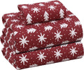 RUVANTI Flannel Sheets Twin Size - 100% Cotton Double Brushed Twin Sheets Set, Deep Pockets 16 Inches, All Seasons Breathable & Extra Soft Bed Sheets, Warm & Cozy, 3 Piece, Red Christmas