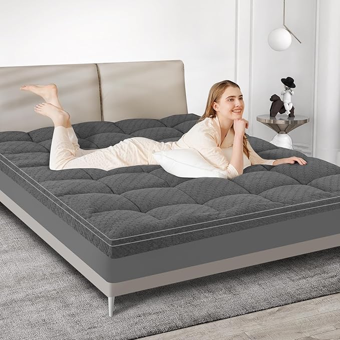 Dual Layer 3 Inch Memory Foam Mattress Topper Twin XL Size, 2 Inch Cooling Gel Memory Foam Plus 1 Inch Pillow Top Mattress Pad Cover, with 8-21 Inch Deep Pocket, Grey