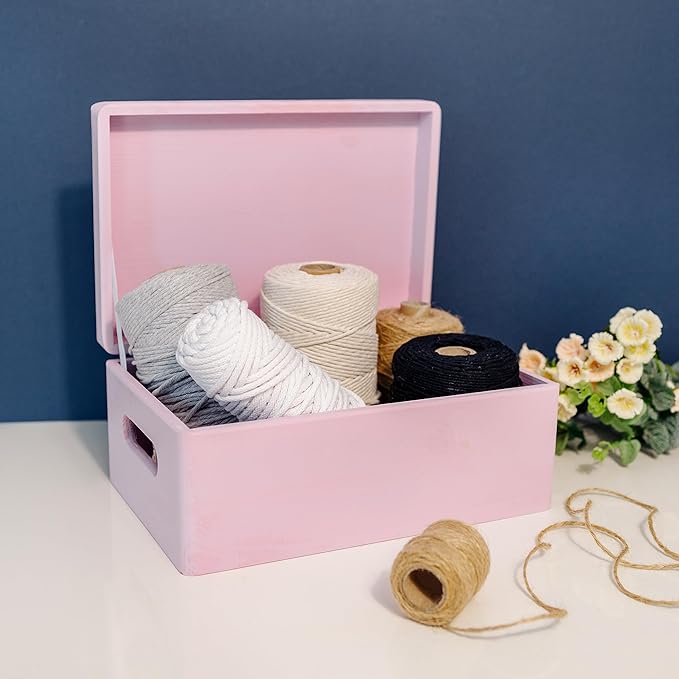 Large Pink Wooden Box Storage with Hinged Lid | 11.8 x 7.87 x 5.51 inches (+-0.5) | with Handles | Gift Box Storage | Product NOT Intended for 15 Years OR Below