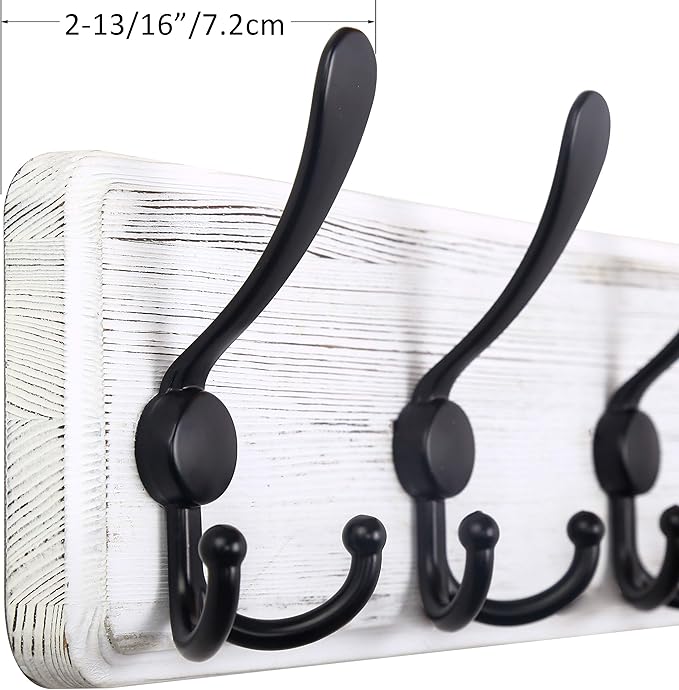WEBI Wall Mounted Coat Rack, 38 9/16" Long, 10 Hooks, Wood Hanger Rail With Triple Hooks for Hanging Clothes, Jackets - Black/White, 2 Packs
