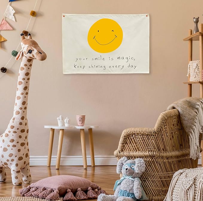Boho Rectangular Banner Flag Wall Sign Decor Gift for Baby Boy Girl Kids,Nursery Baby Room Above Crib Bedroom Living Room Wall Decor-Your Smile Is Magic Keep-Baby,Shower Birthday Christmas Gift