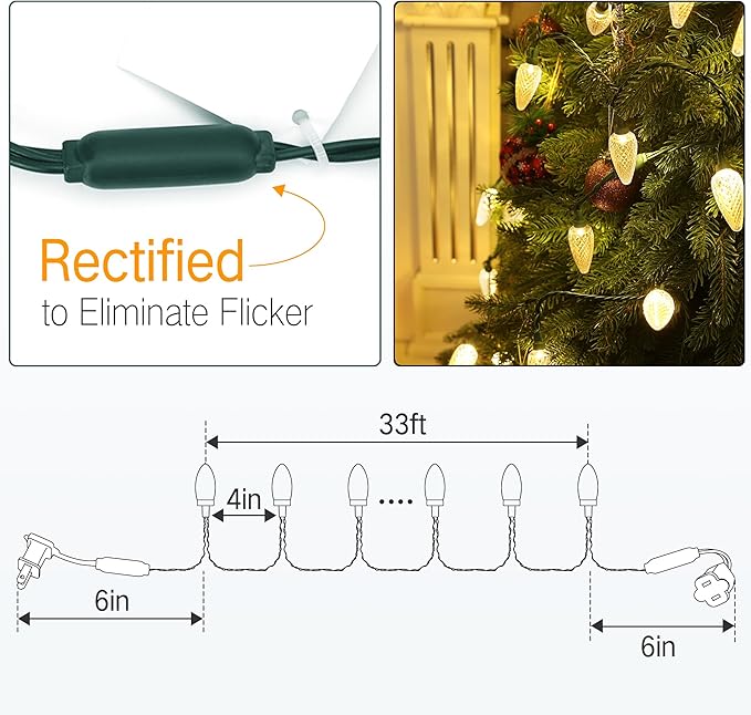 Brizled C9 Christmas Lights, 16ft 25 LED Faceted C9 Warm White Christmas Lights, Connectable Indoor Outdoor Xmas String Light, 120V UL Certified for Tree, Yard, Garden, Porch, Party & Holiday Decor