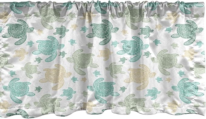 Ambesonne Turtles Window Valance Pack of 2, Illustration of Repeating Motifs of Animal Print in Assorted Tones, Rod Pocket Curtain Valances for Kitchen Bedroom, 54" X 18", Seafoam and Grey Yellow