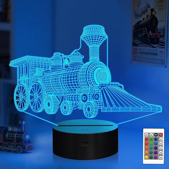 Attivolife Train 3D Gifts Lamp, Illusion Hologram Night Light with Timer Remote Control, 16 Colors Changing, Kids Bedroom Decor, Novelty Birthday for Train Model Collector, Girl Boy Men