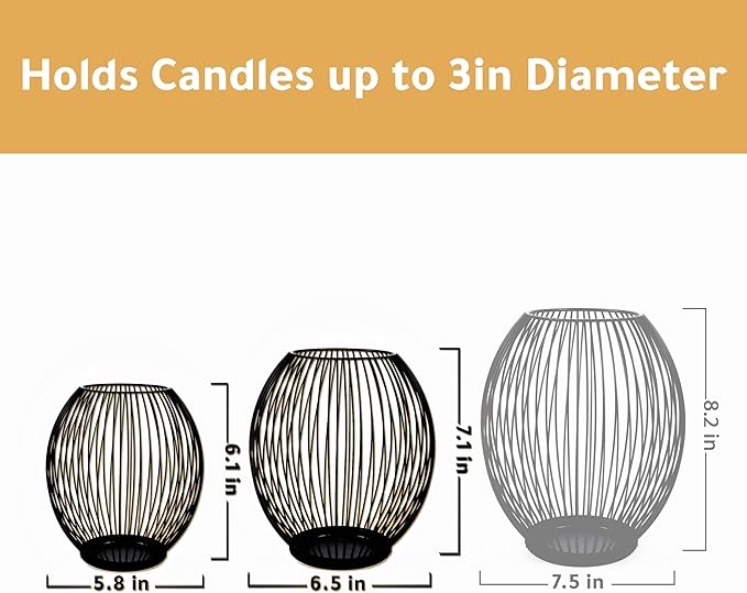 OLEEK Outdoor Candle Holder Decor Set - Black Candle Holder - Candles Holders for Table Centerpiece - Hurricane Candles Holder for Pillar Candles Cage Candle Holders Black Wire Decorative
