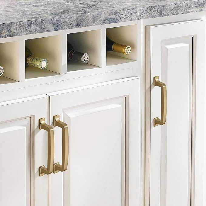 KHTUMEWARE 6-PACK 6-1/4Inch Cabinet Handles - Brushed Brass & Gold Pulls for Cabinets & Drawers